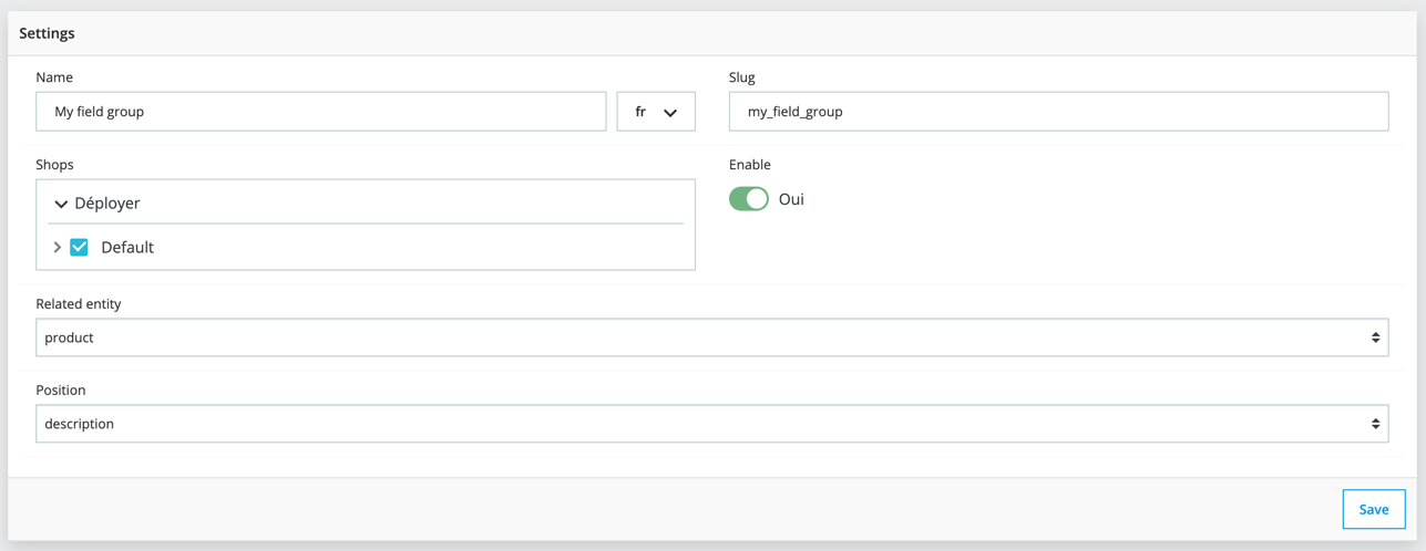 Paramètres du groupe de champs
