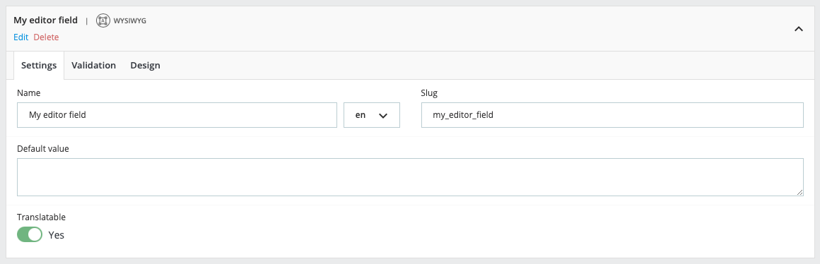 aperçu du champ WYSIWYG
